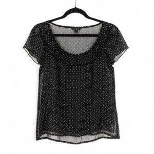Banana Republic Size M Black Polka Dot Sheer Blouse Flutter Sleeve Coquette